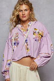 Edgy Floral Pattern Cropped Hooded Jacket