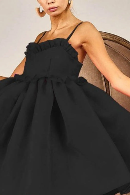 Ruffled Edge Sweet Heart Neck Sleeveless Tulle Dress