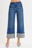 High-Rise Ankle Rhinestone-Trimmed Wide Jeans