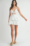 Lace Eyelet Ruffle Mini Dress With Front Cutout