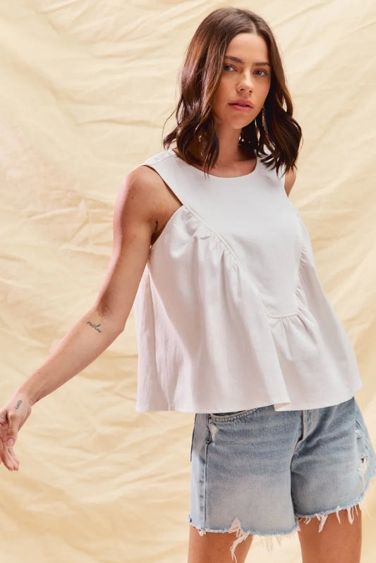 Casual Denim Ruched Relaxed Sleeveless Tank Top