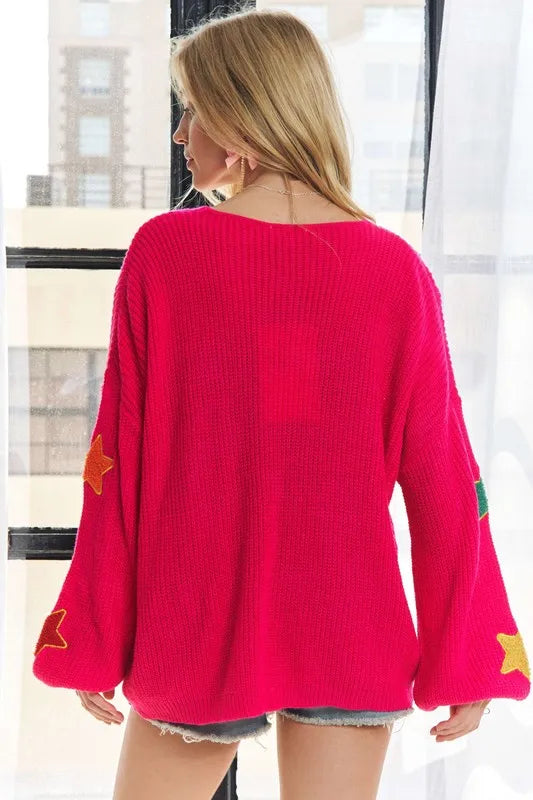 Multi Color Star Sweater Top