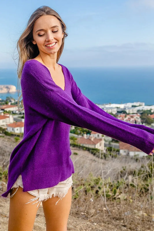 Loose Fit Deep U Neck Sweater Top