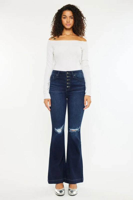 Button-Up High Waist Edgy Flare Jeans