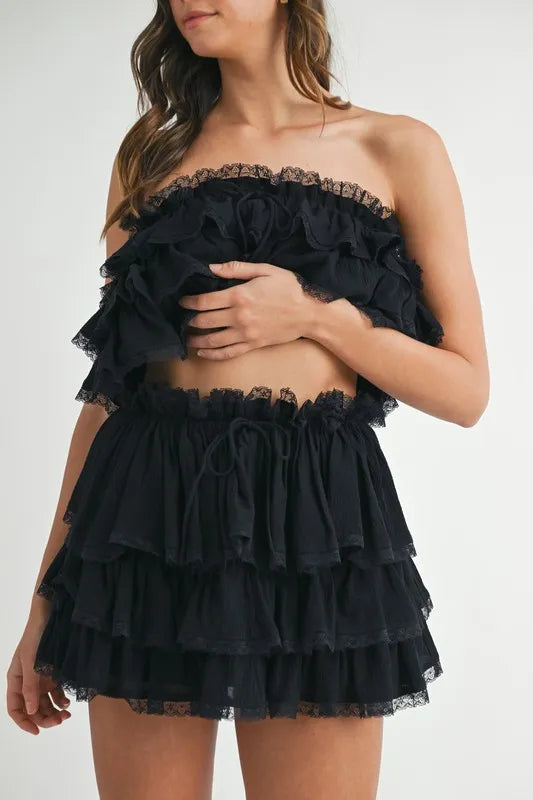 Ruffle Layered Crop Top and Mini Skirt Set