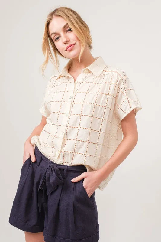 Eyelet Loose Button Down Shirt
