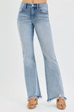 Full Size Mid Rise Tummy Shaping Fray Hem Flare Jeans