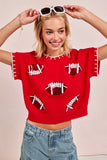 Game Day Sparkle Football Embroidered Stitch Sweater