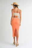 Ribbed Knit Color Block Cutout Midi Dress