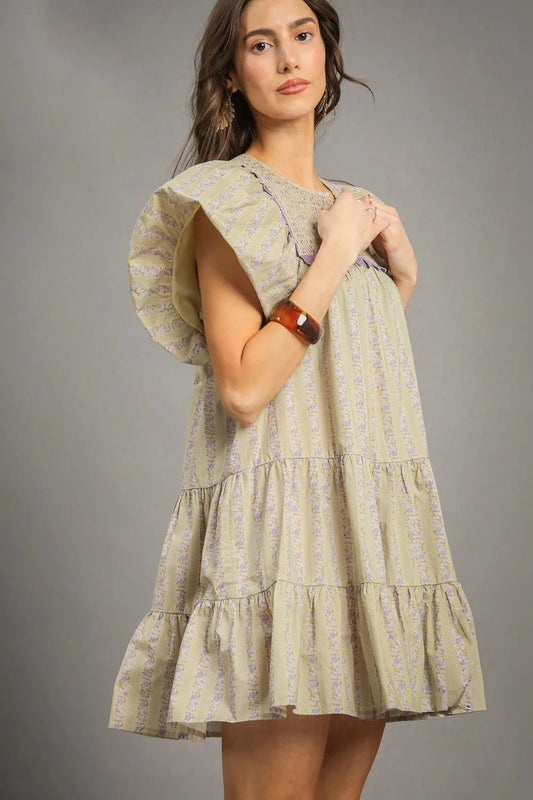 Botanical Flutter Sleeve Tiered Mini Sundress
