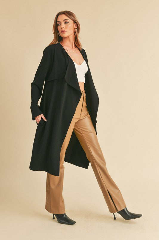 Open Front Long Sleeve Longline Coat