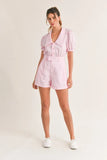 Striped Puff Sleeve Collared Neck Romper