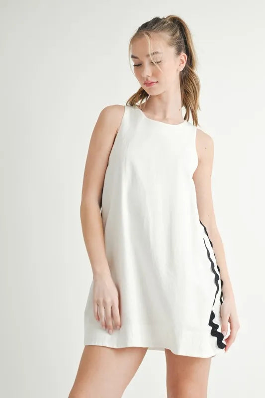 Linen Mix Side Ric Rac A-Line Mini Dress