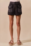 High-Waisted Cargo Shorts with Mesh Pockets