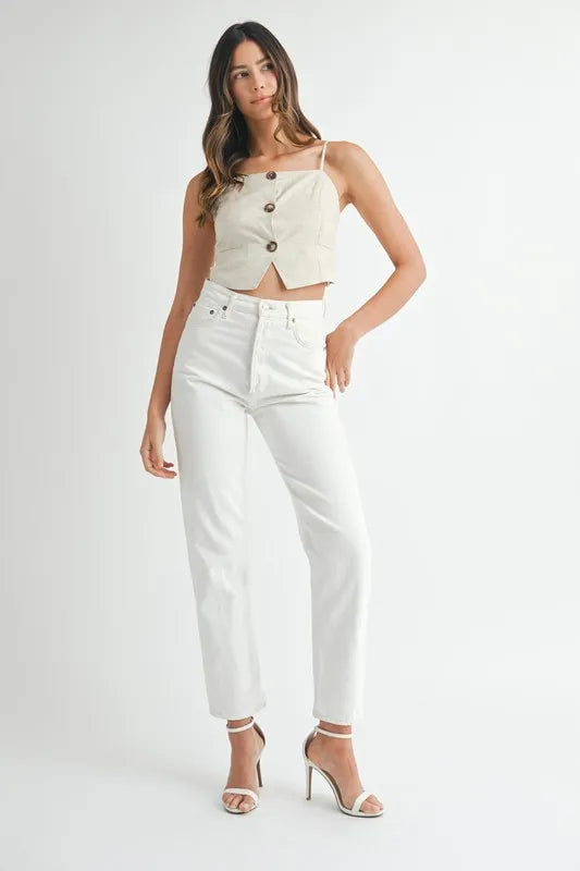 Linen Mix Button Down Tank Top