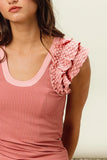 Textured Lace Ruffle Ribbed Knit Camisole