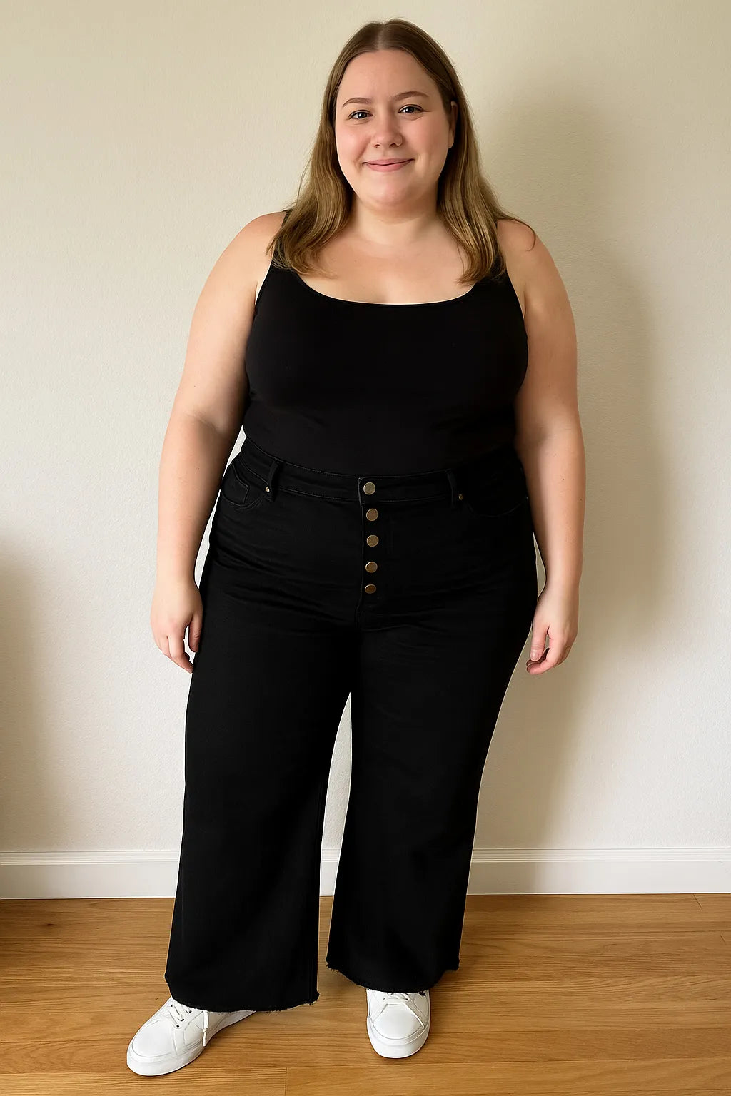 Twill High Waisted Button Fly Wide Leg Pants