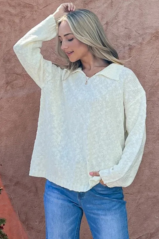 Textured Basic Collar Neck Sweater Pullover
