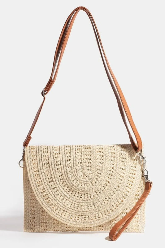 Woven Pattern Straw Crossbody Bag