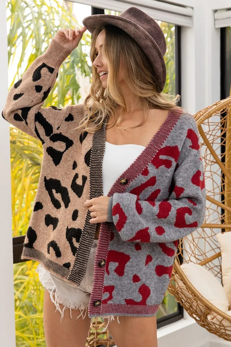 Chic Pattern Block Buttoned Sweater Cardigan