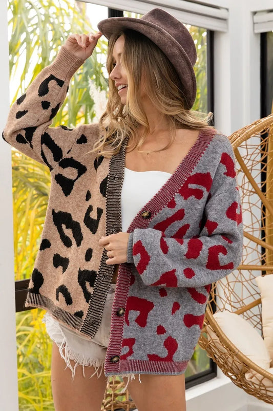 Chic Pattern Block Buttoned Sweater Cardigan