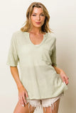 Boucle Sweater Knit Short Sleeve Henley Top