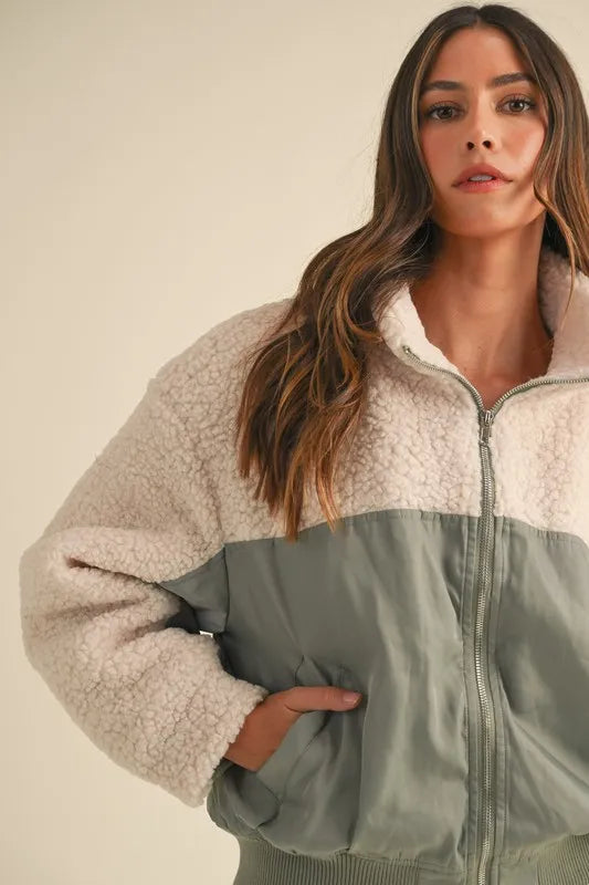 Shearling Contrast Bomber Jacket