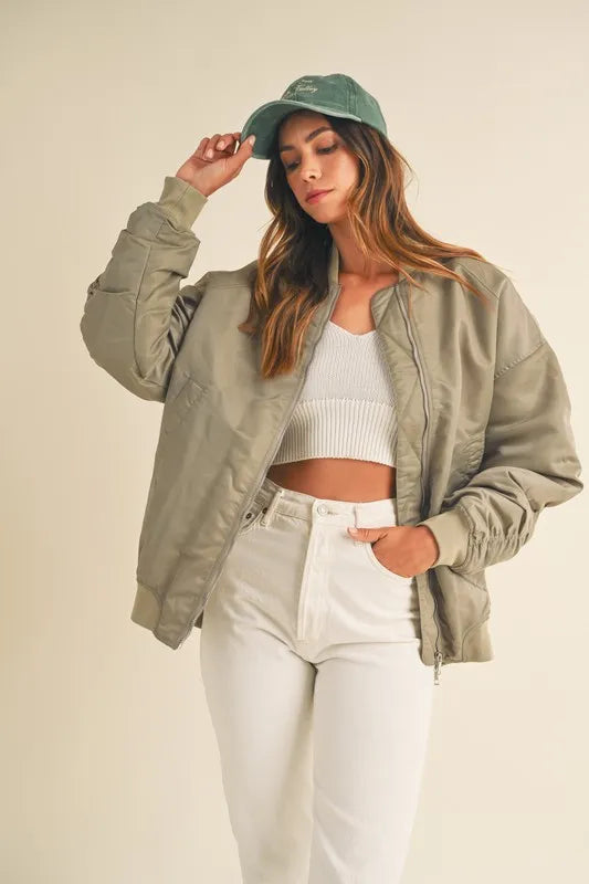Back Ruched Utiltiy Bomber Jacket