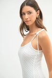 Sleeveless Shoulder Tie Rose Knit Midi Dress