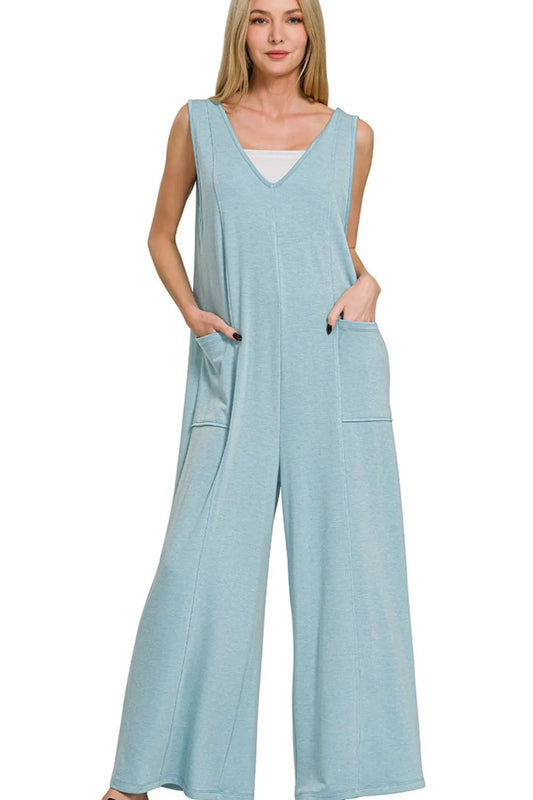 French Terry Deep V Neck Jumpsuits