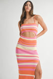 Multi Color Striped Front Cutout Knit Midi Dress