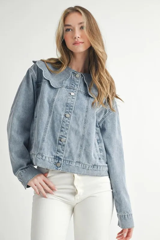 Scallop Peter Pan Collar Denim Jacket