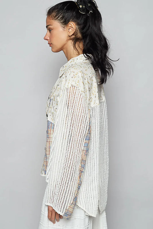 Patchwork Print Oversized Geometric Shirt
