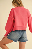 Ribbed Hem Exposed Seam Round Neck Sweater