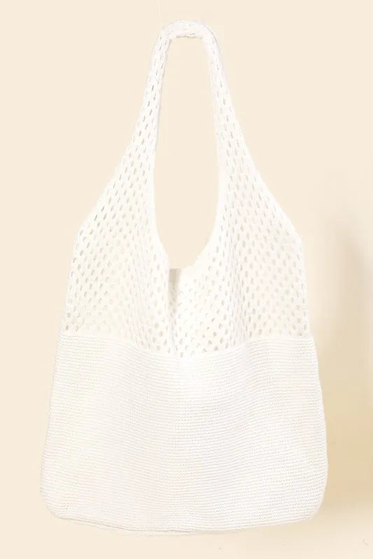 Half Pointelle Knit Tote Bag