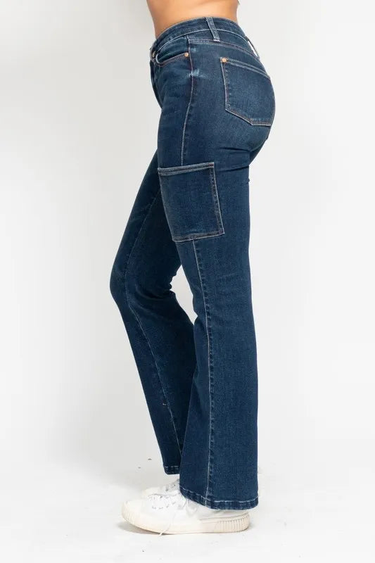 Full Size High Waist Cargo Bootcut Jeans Plus Size