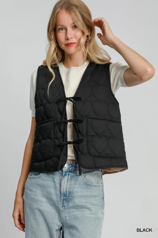 Quilted Heart Vest with Tie Detail