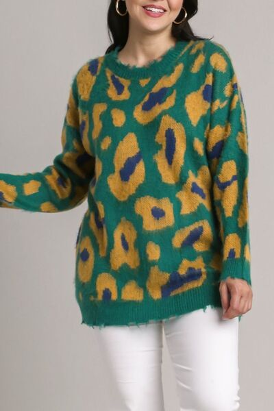 Full Size Leopard Destroyed Rib Band Sweater Plus Size