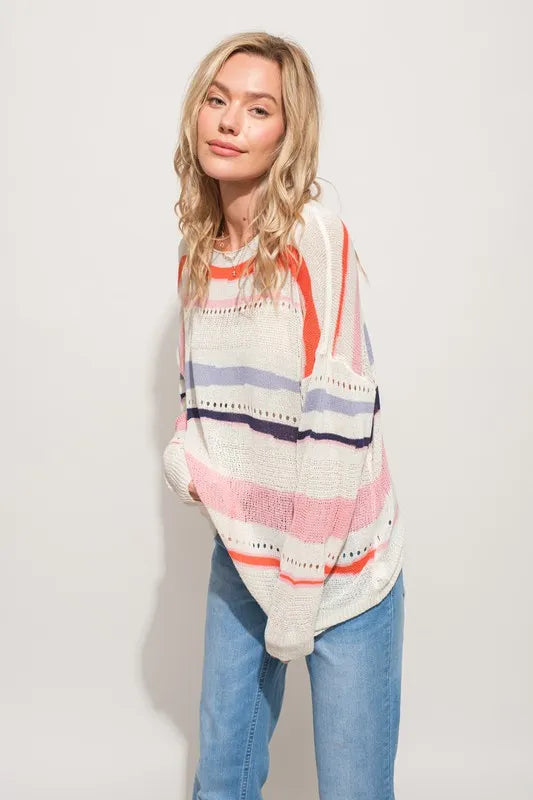 Abstract Striped Light Weight Loose Sweater