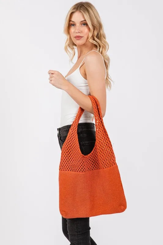 Half Pointelle Knit Tote Bag