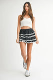 Poplin Ruffle Layered Contract Lace Trim Mini Skirt