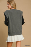 V-Neck Ribbed Sweater Vest with Shoulder Pads