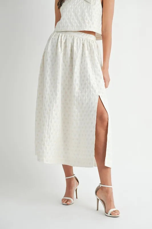 Taffeta Polka Dot Shoulder Ribbon Top and Skirt Set