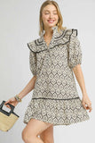 Boho Geometric Ruffle Collar Mini Dress