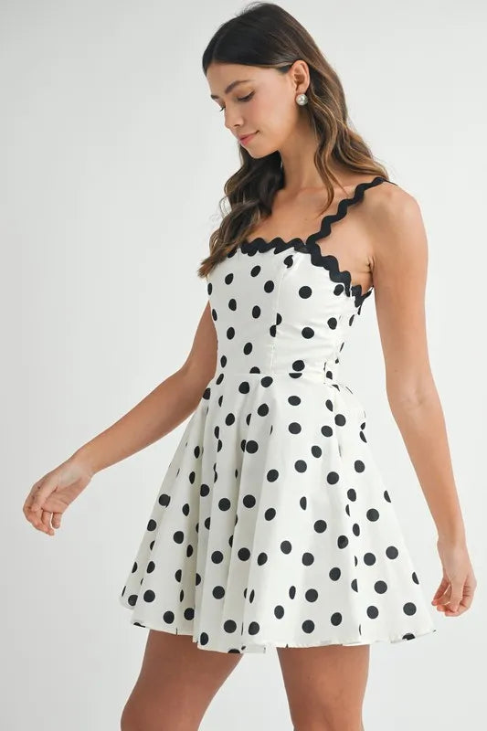 Polka Dot Mini Dress with Ricrac Trim Strap
