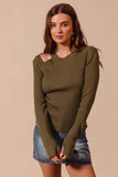 Cut-Out Shoulder Ribbed Knit Sweater