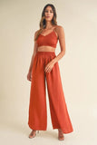Smocked Bralette Crop Top and Wide Leg Pants Set