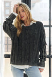 Mineral Washed Cable Knit Sweater Top