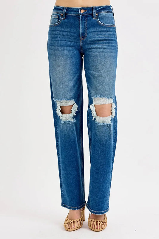 Full Size Distressed High-Rise Boyfriend Denim Pants