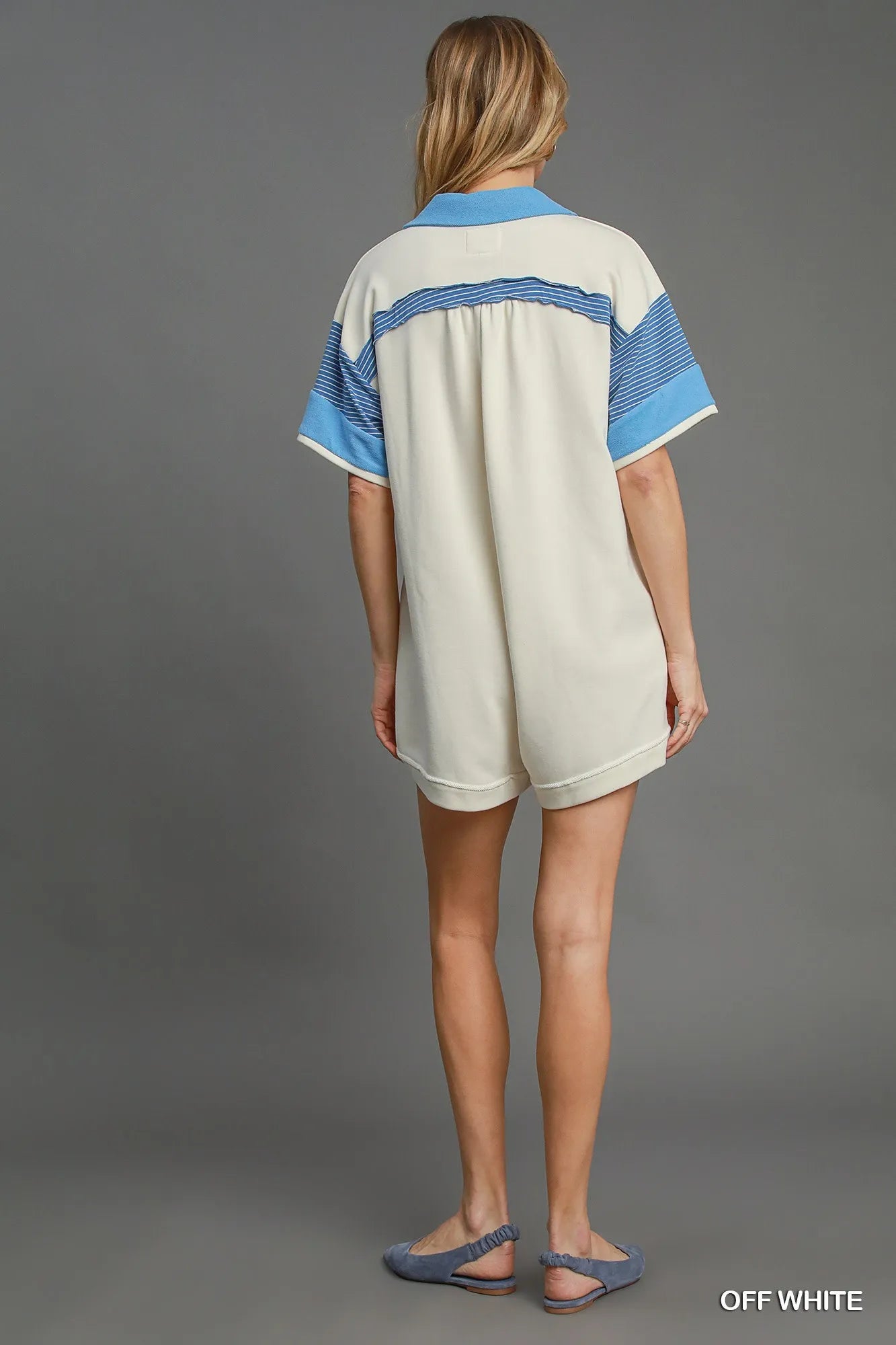 Terry Collared Block Romper